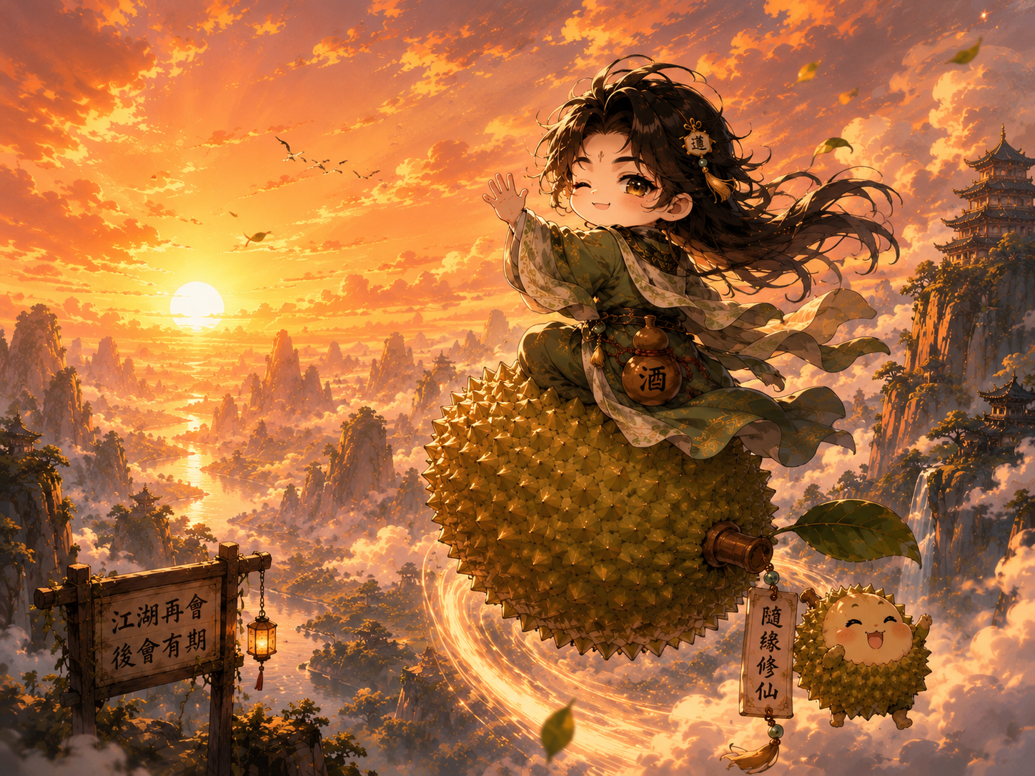Daoist Durian flying off into the distance